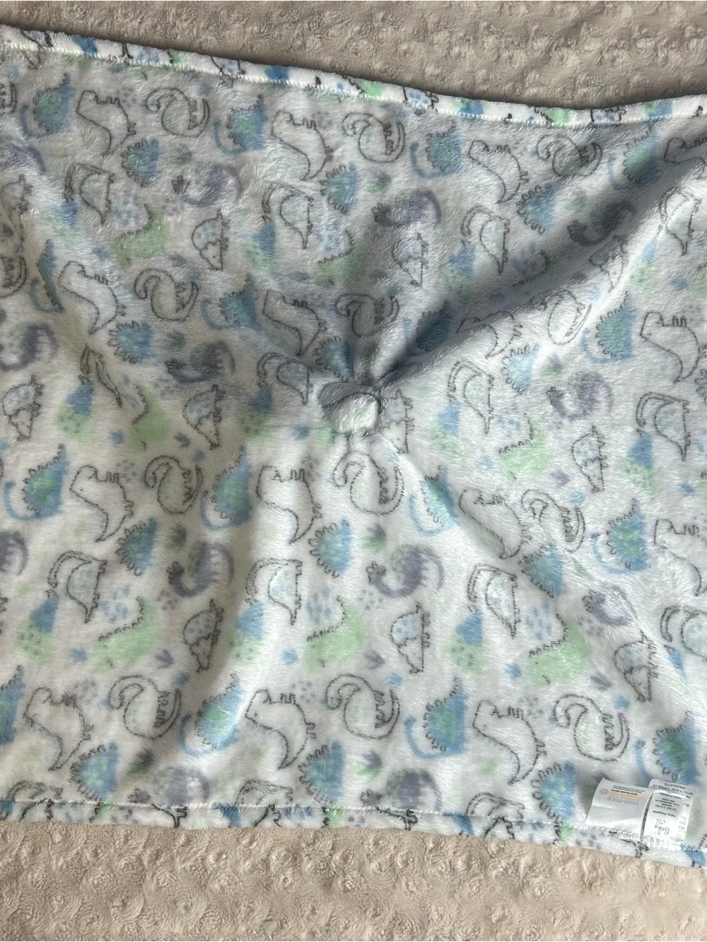Baby Kiss Dinosaur Lovey Security Blanket Blue White Green Large Oversized Gray